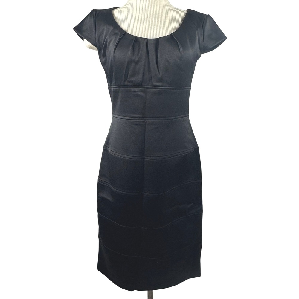 London Times Black Dress Women's‎ 4 Cap Sleeve Career Cocktail Party Minimalist